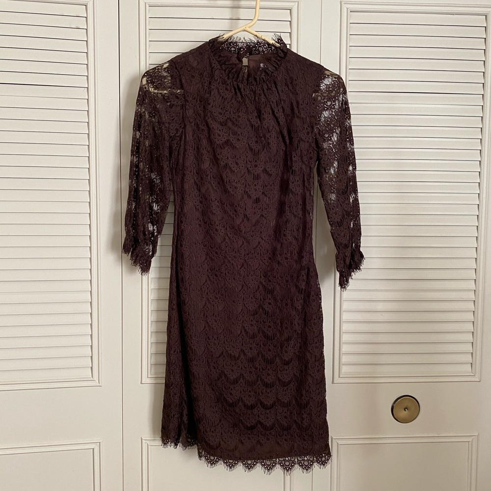 Shoshanna chocolate brown mock neck eyelash Lace dress size 0